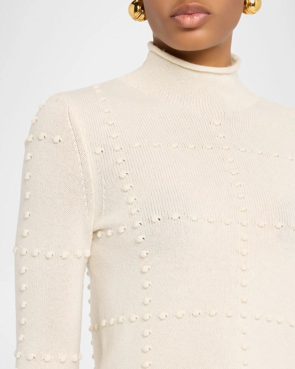 Guest In Residence cream popcorn cashmere-blend Mockneck Sweater M